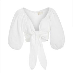 Exclusive Mia Knot-Detailed Linen Cropped Top